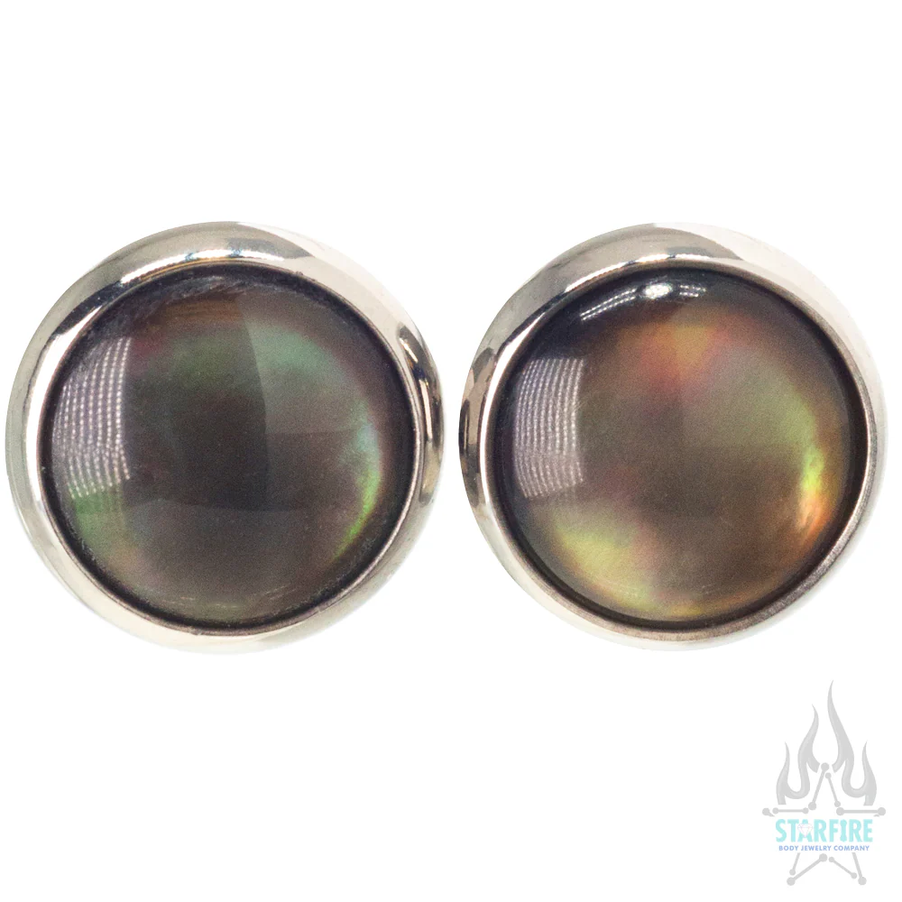 Titanium Natural Stone Cabochon Gem Plugs - Black Mother-of-Pearl - Image 4