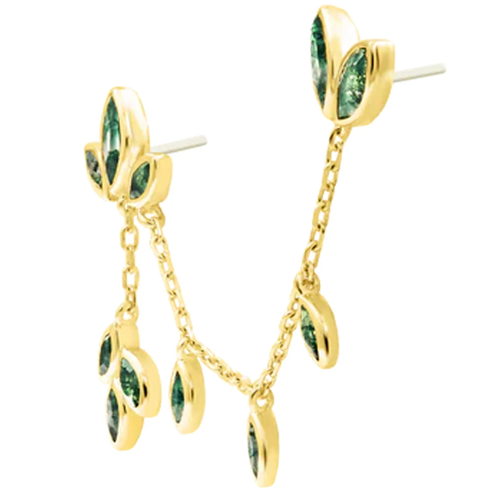 threadless: "Luthier" Chain Dual Pin End in Gold with Moss Agates - Image 2
