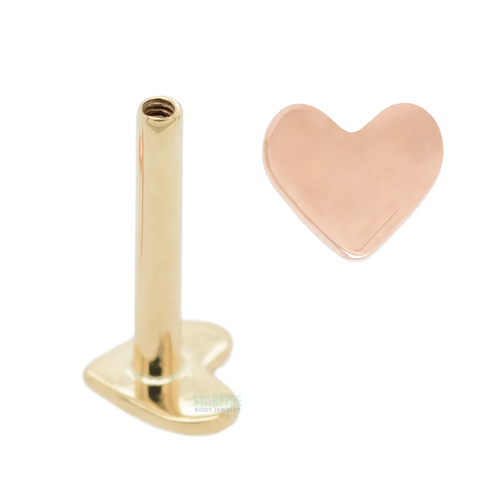 14K, 18K or Platinum Threaded Heart Backed Labret Post / Flatback