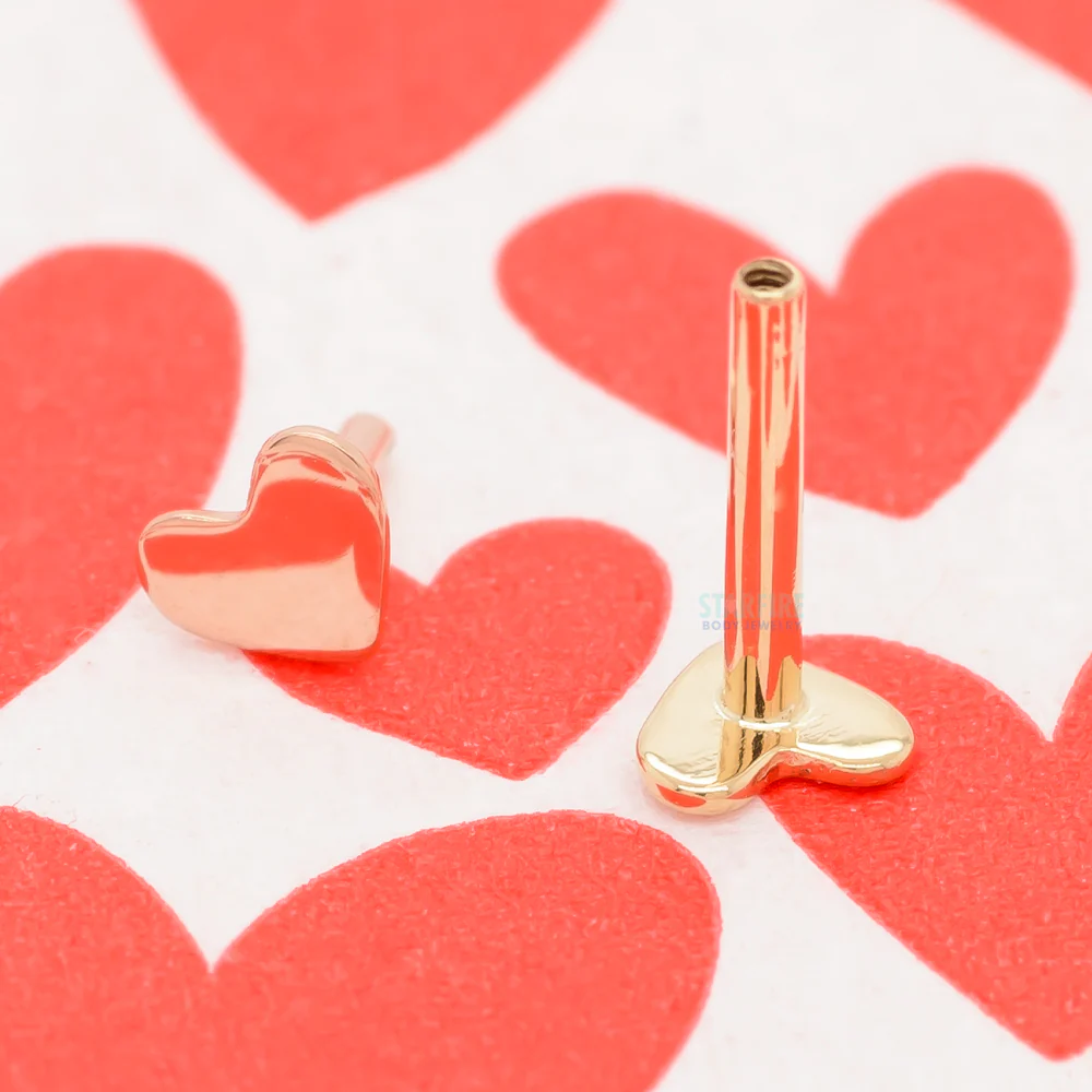 14K, 18K or Platinum Threaded Heart Backed Labret Post / Flatback - Image 2