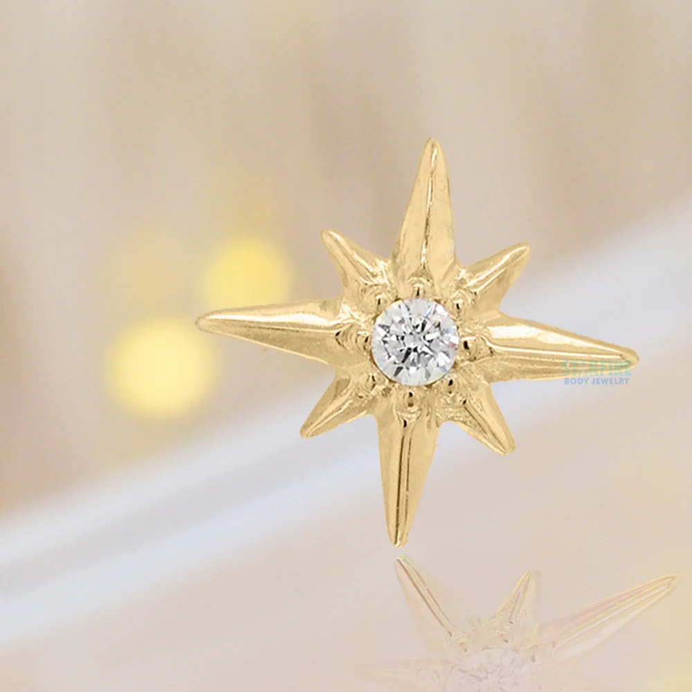 "North Star" Threaded End in Gold & Platinum with CZ - Image 2