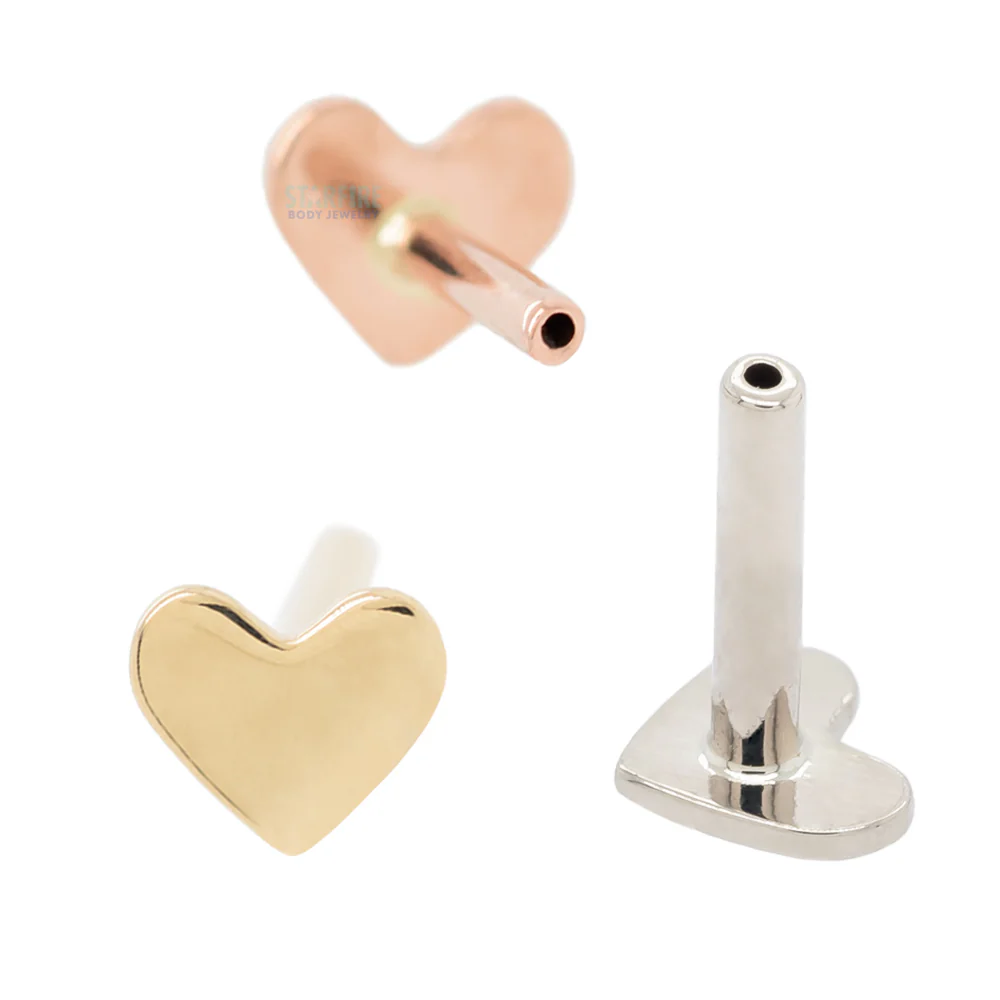 threadless: 14K, 18K or Platinum Heart Backed Labret Post / Flatback