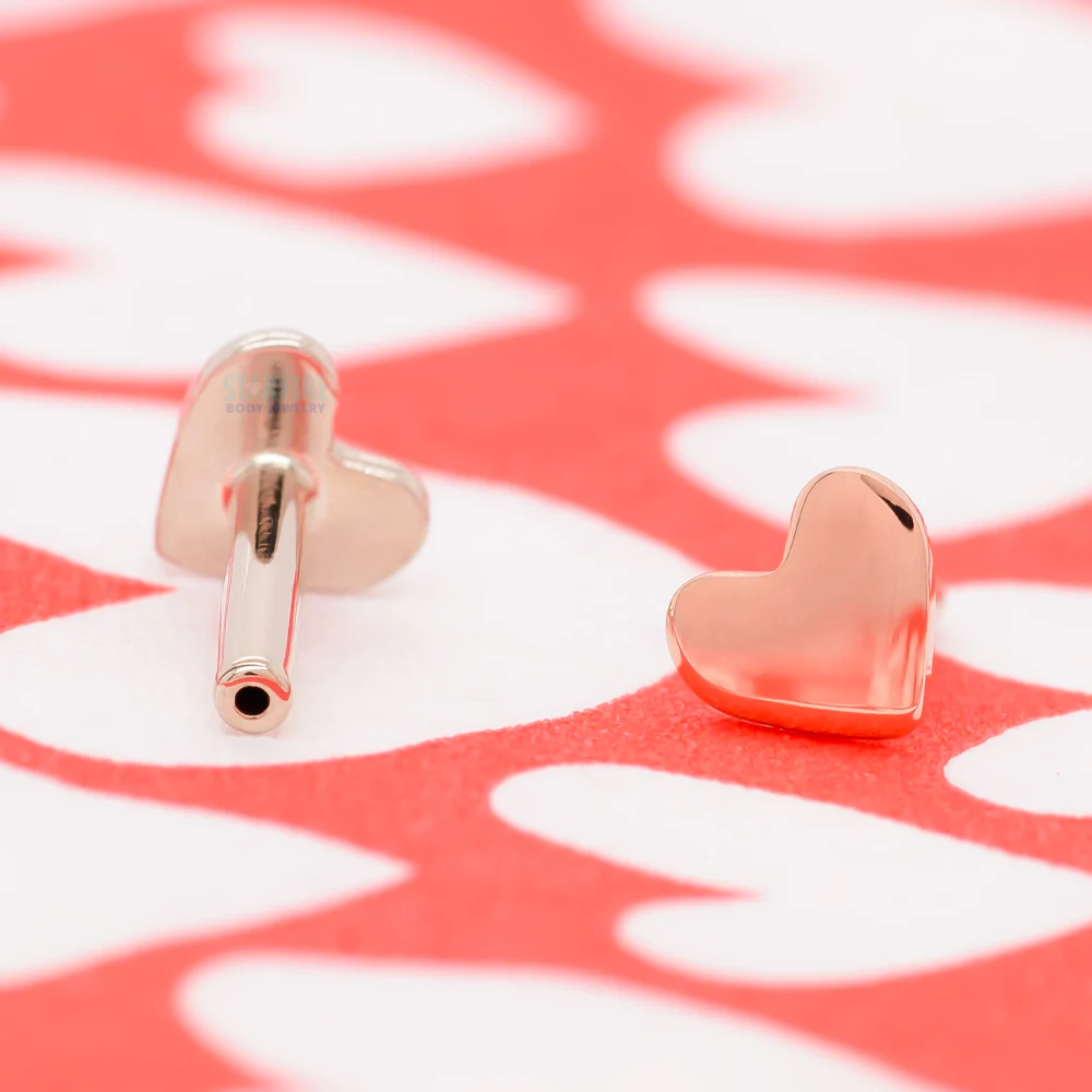 threadless: 14K, 18K or Platinum Heart Backed Labret Post / Flatback - Image 2
