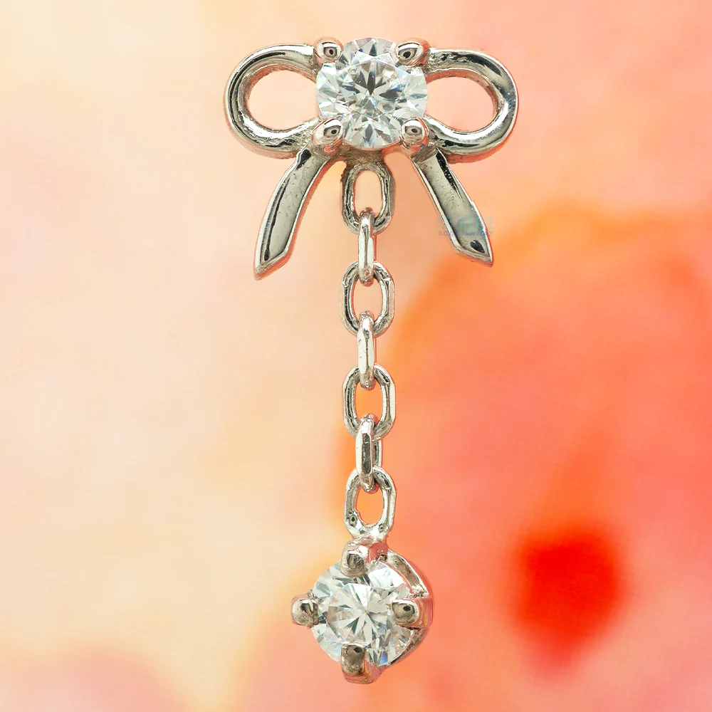 threadless: Bow Dangle End in Gold & Platinum with CZ's - Image 2