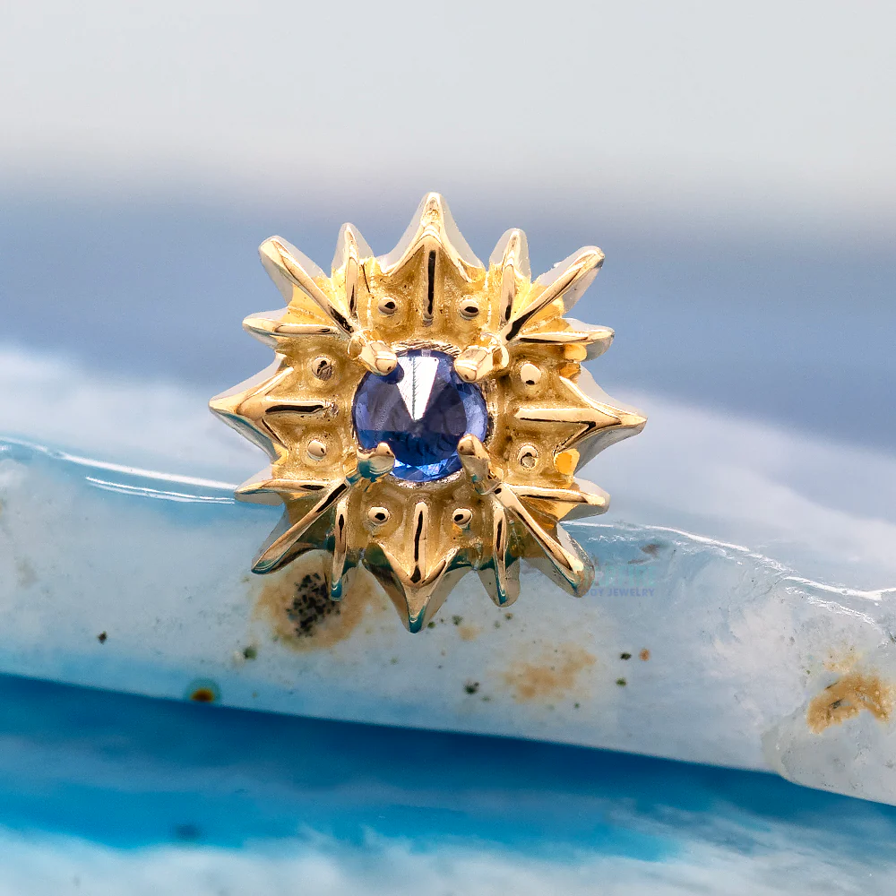 threadless: Snowflake End in Gold with Blue Gemstone - Image 2