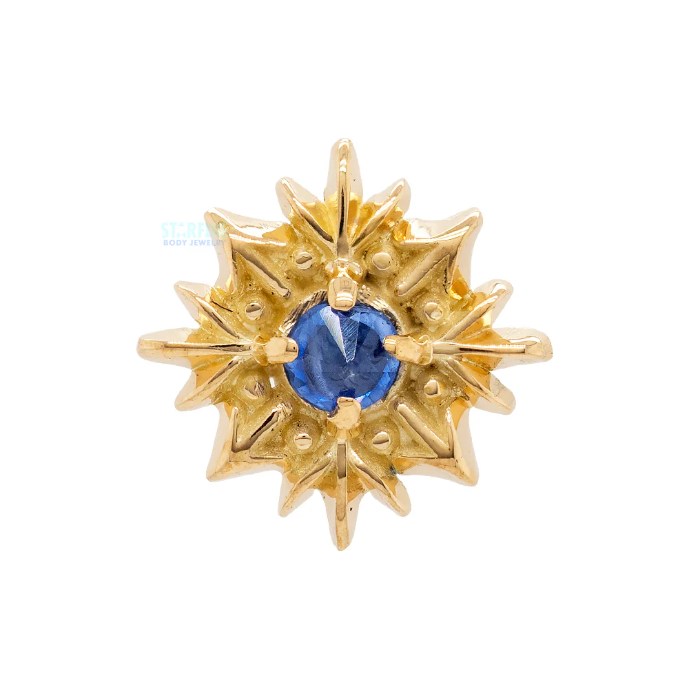 threadless: Snowflake End in Gold with Blue Gemstone - Image 3