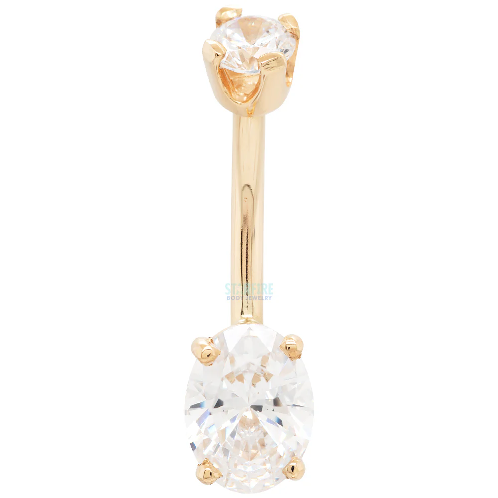 Oval Faceted Gem Navel Curve in Gold - Image 3