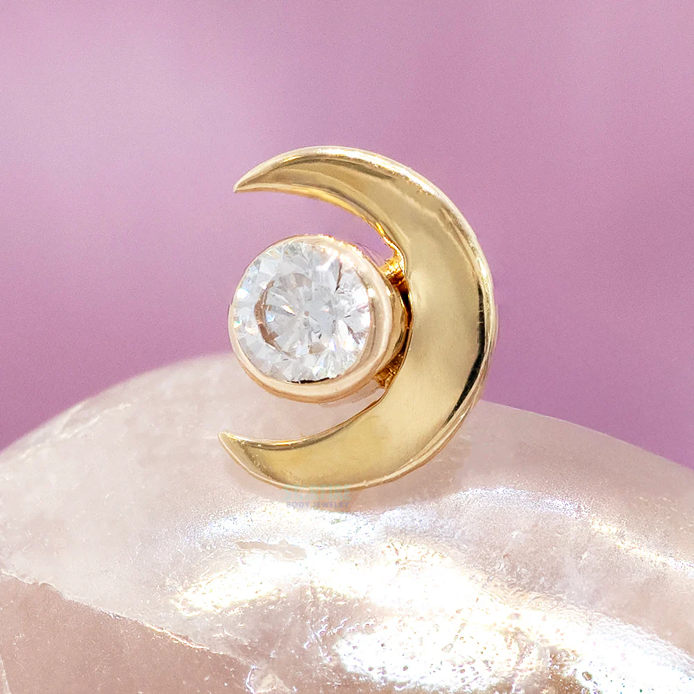 threadless: Moon & Bezel Pin in Gold with Faceted Gem - Image 2