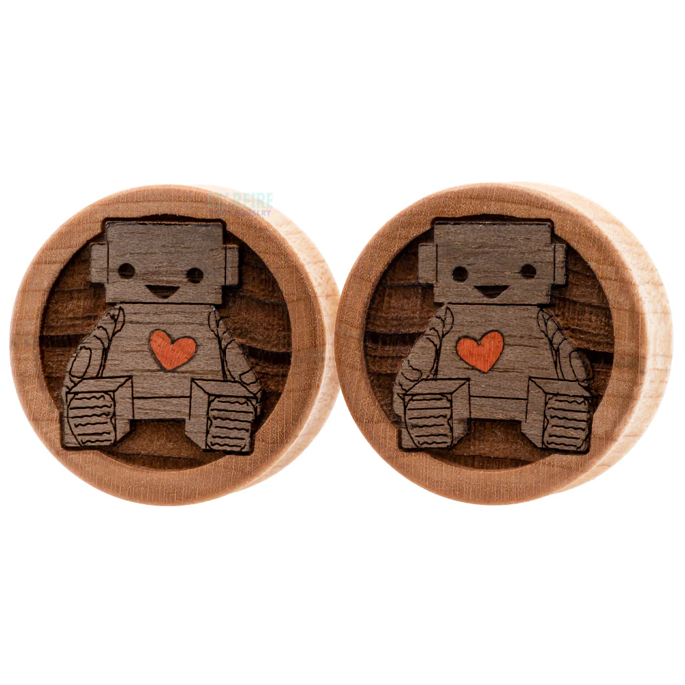 "Love Machine" Robot Wood Inlay Plugs - Image 2