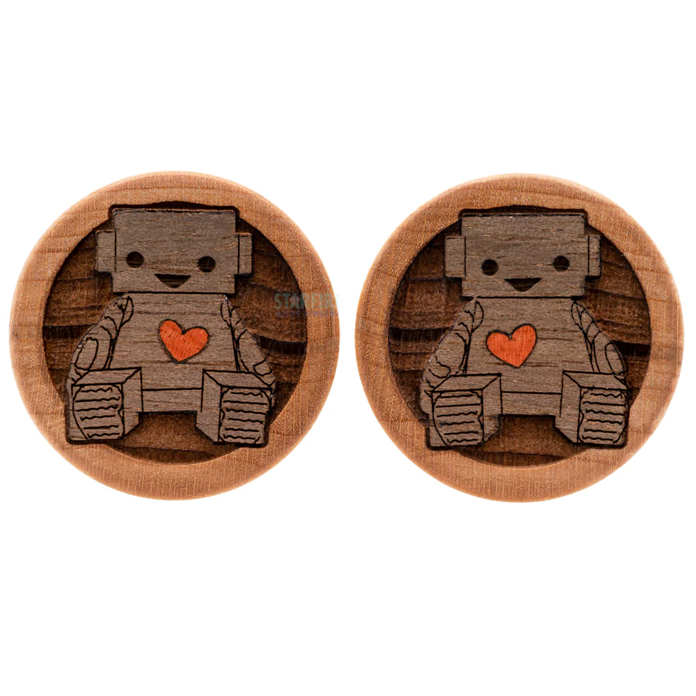 "Love Machine" Robot Wood Inlay Plugs - Image 4
