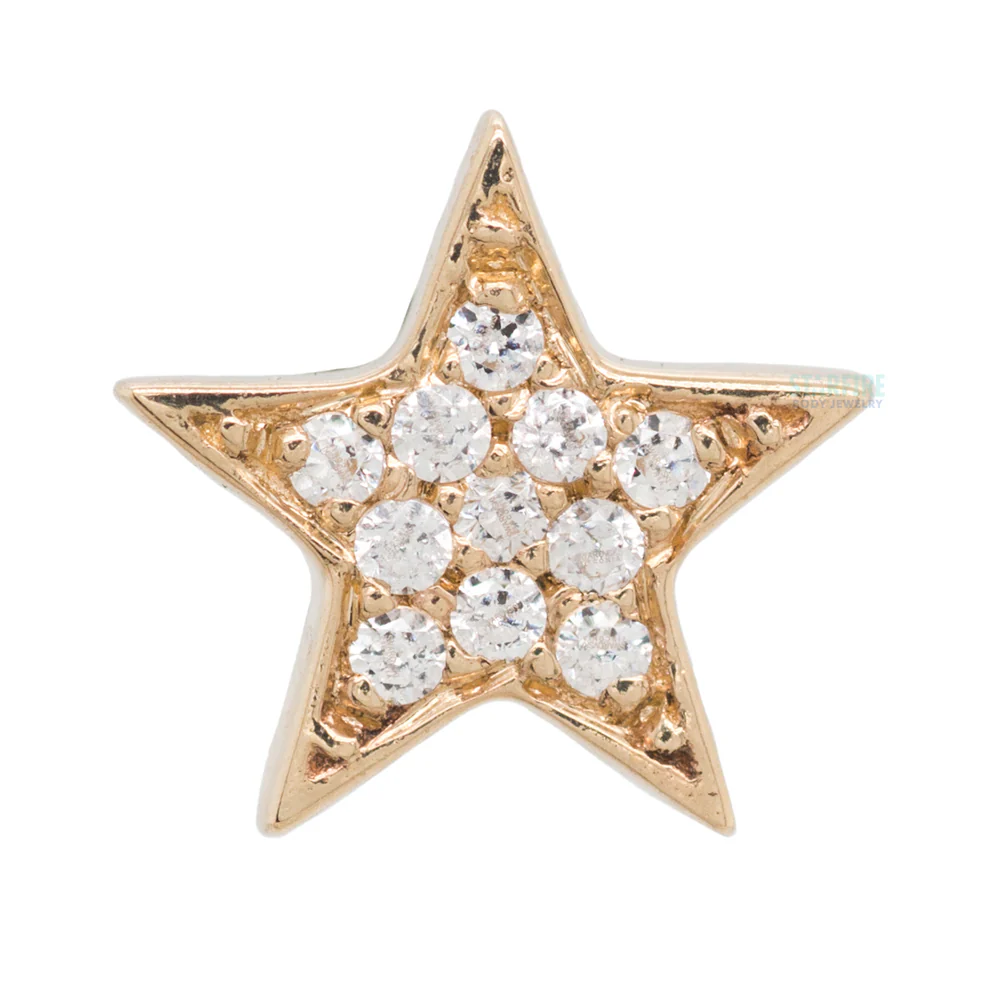 Micro Pave Star Threaded End in Gold with White CZ's - Image 3
