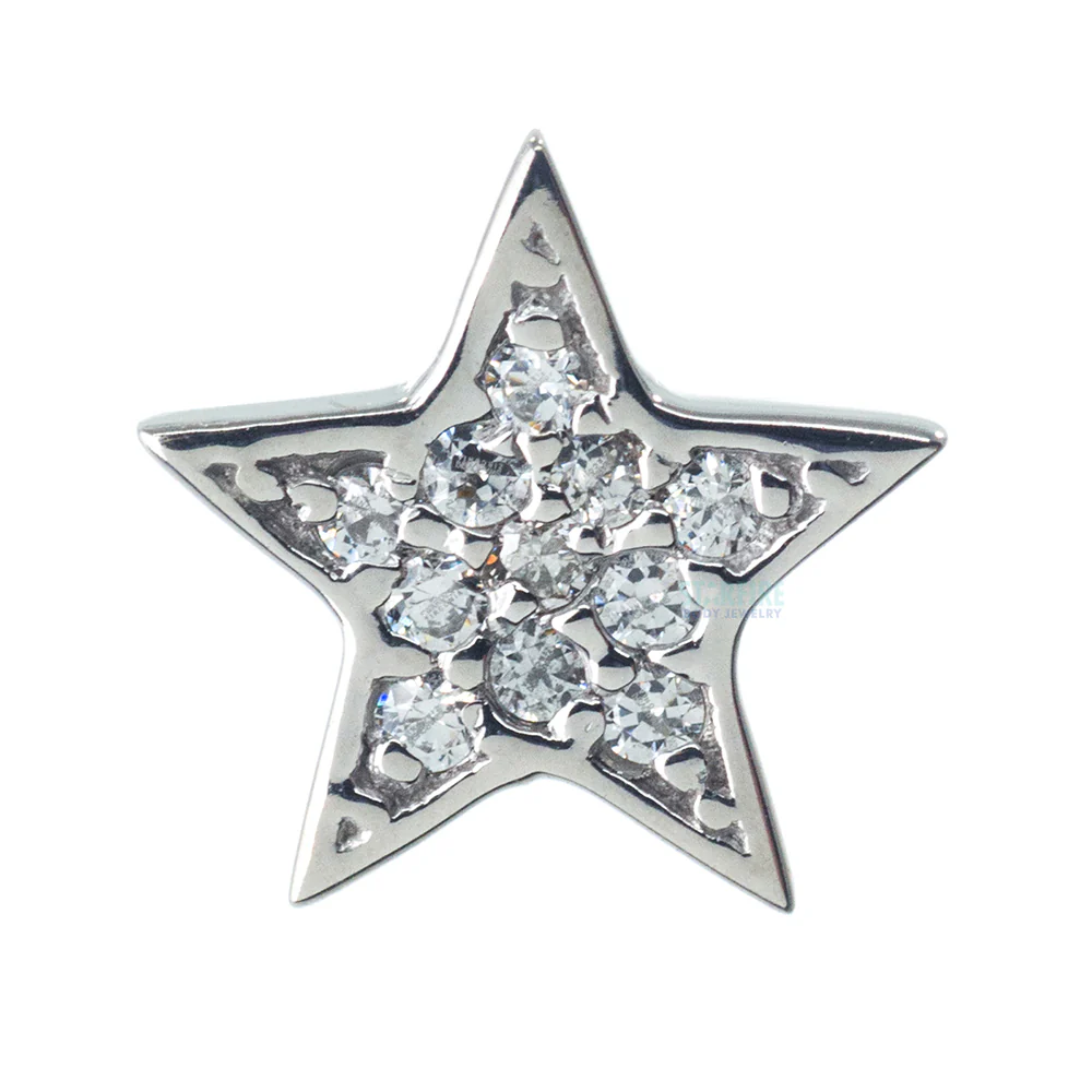 Micro Pave Star Threaded End in Gold with White CZ's - Image 4