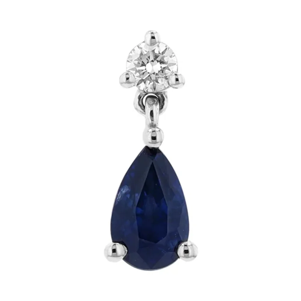 threadless: "Scarlett" Pear End in Gold with Blue Sapphire & Diamond - Image 4