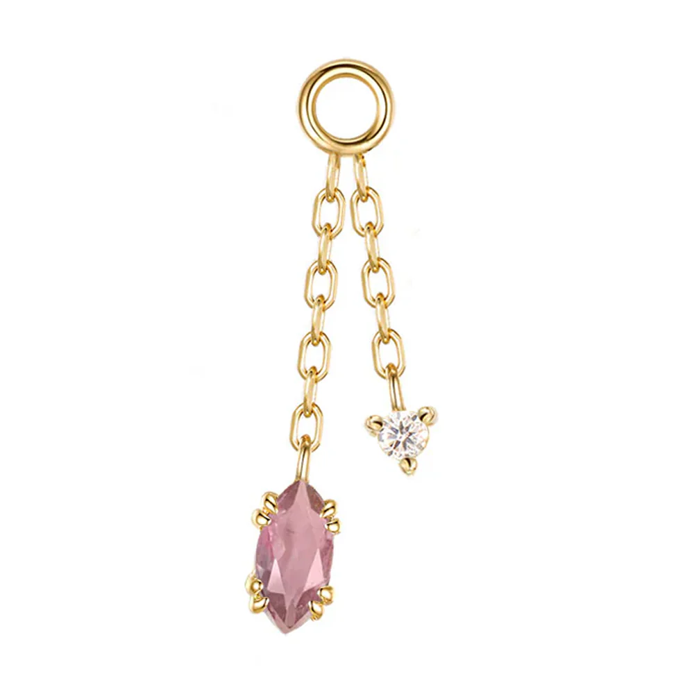 "Georgia" Double Chain Charm in Gold with Rhodolite Garnet & Diamond - Image 3