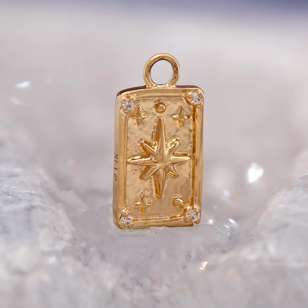 "The Star" Tarot Card Charm in Gold with Diamonds - Image 2