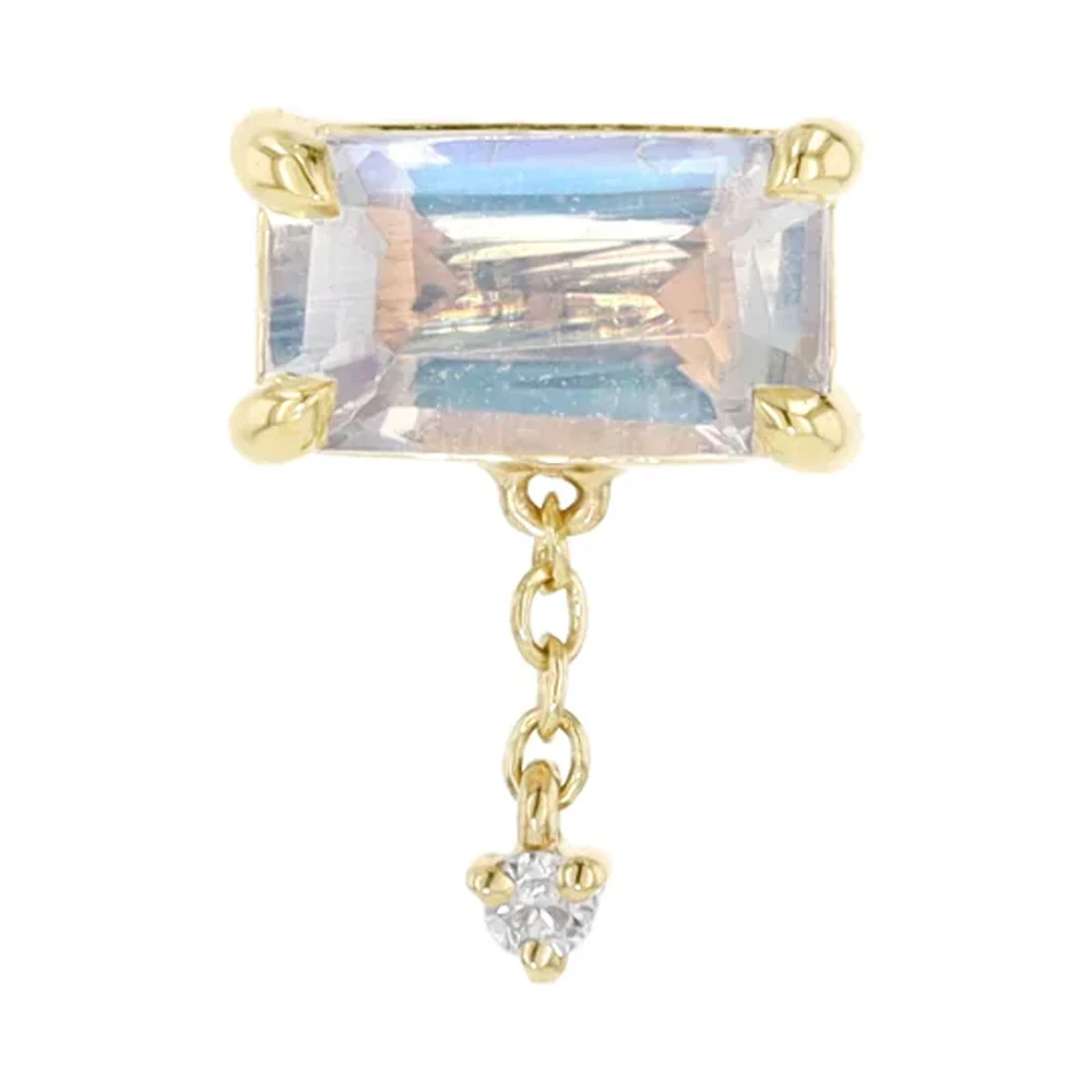 threadless: Emerald Cut Moonstone Chain End in Gold with Diamond - Image 3