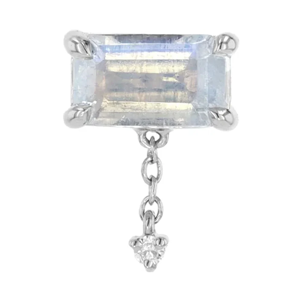 threadless: Emerald Cut Moonstone Chain End in Gold with Diamond - Image 4
