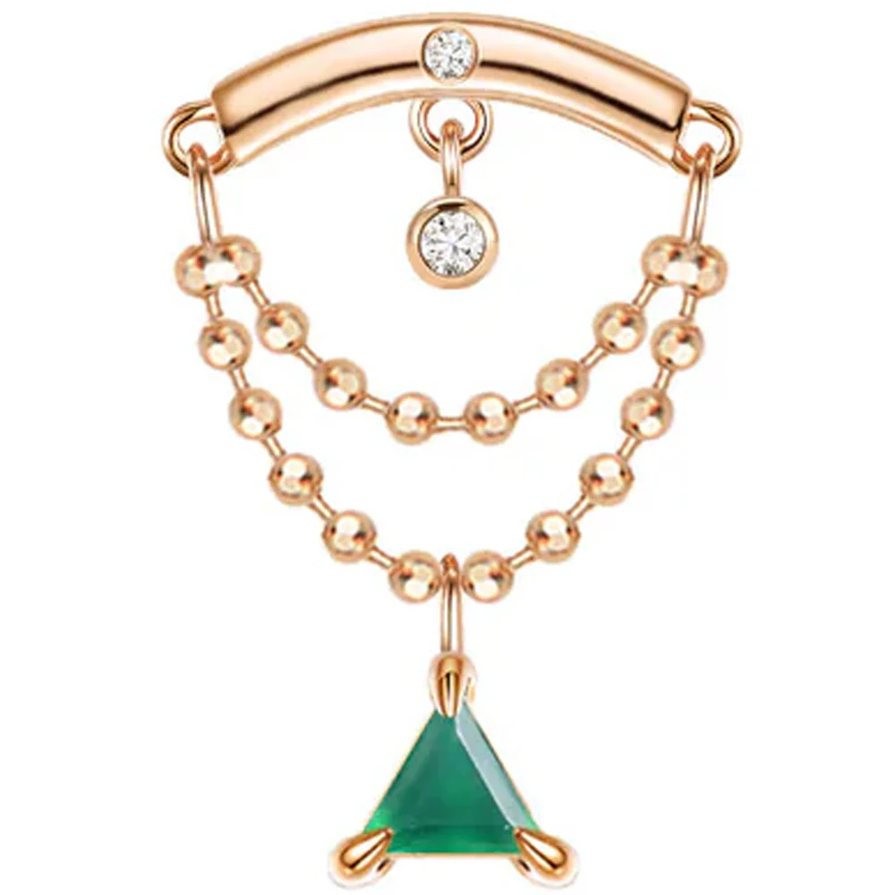 threadless: "Green Flow" Hidden Helix End with Chains in Gold with Green Chalcedony & Diamonds - Image 3
