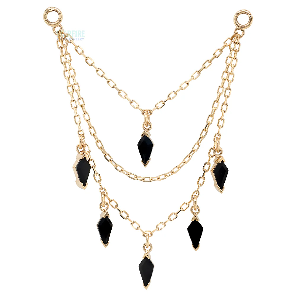 Triple Chain with Dripping Kite Black Agates