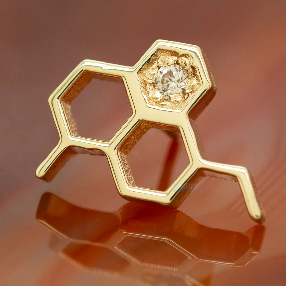 threadless: Big Honeycomb End in Gold with CZ - Image 2