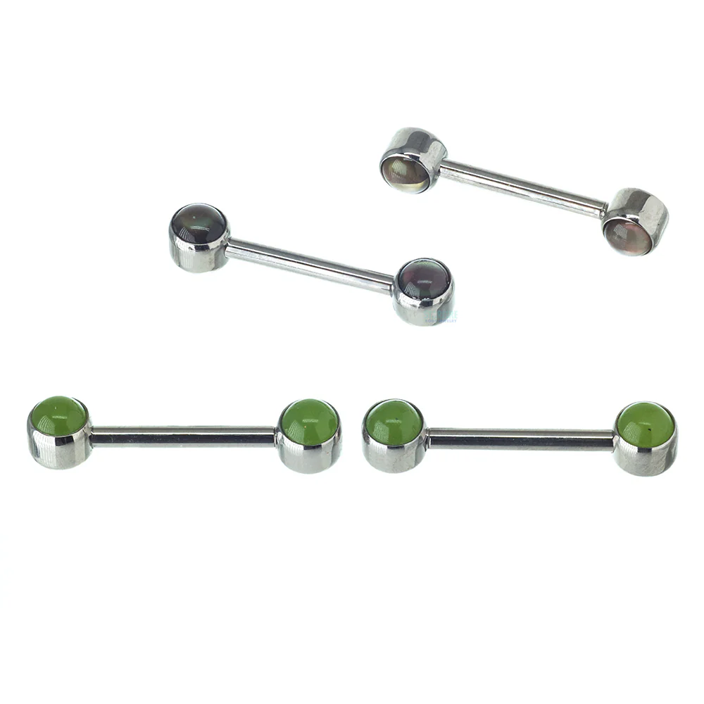 Natural Stone Forward Facing Nipple Barbells in Bezel's - pair
