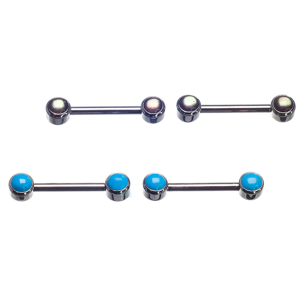 Natural Stone Forward Facing Nipple Barbells in Bezel's - pair - Image 2