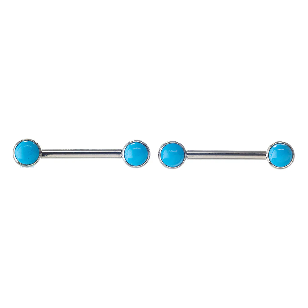 Natural Stone Forward Facing Nipple Barbells in Bezel's - pair - Image 6