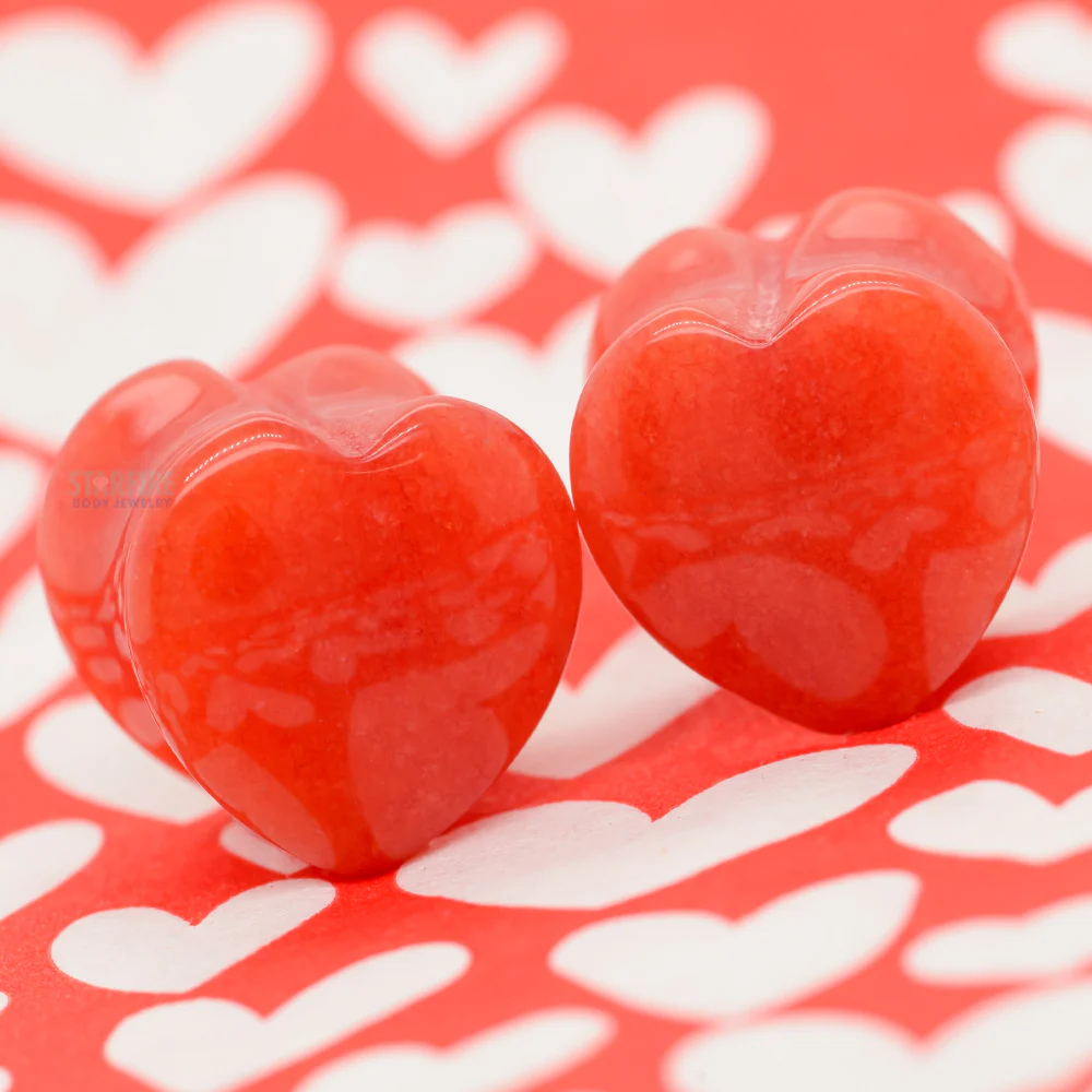 Heart Stone Plugs - Red Jade - Image 2