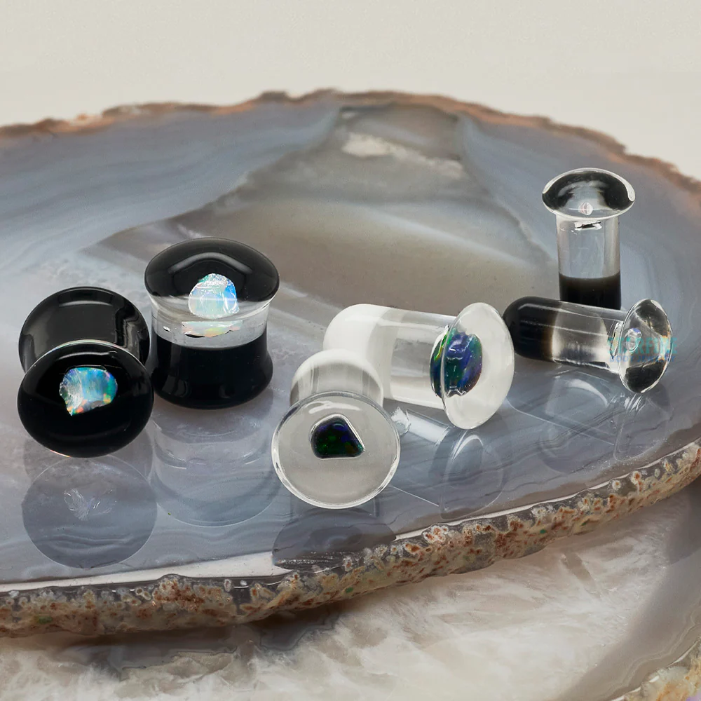Raw Opal in Glass Plugs - Image 2
