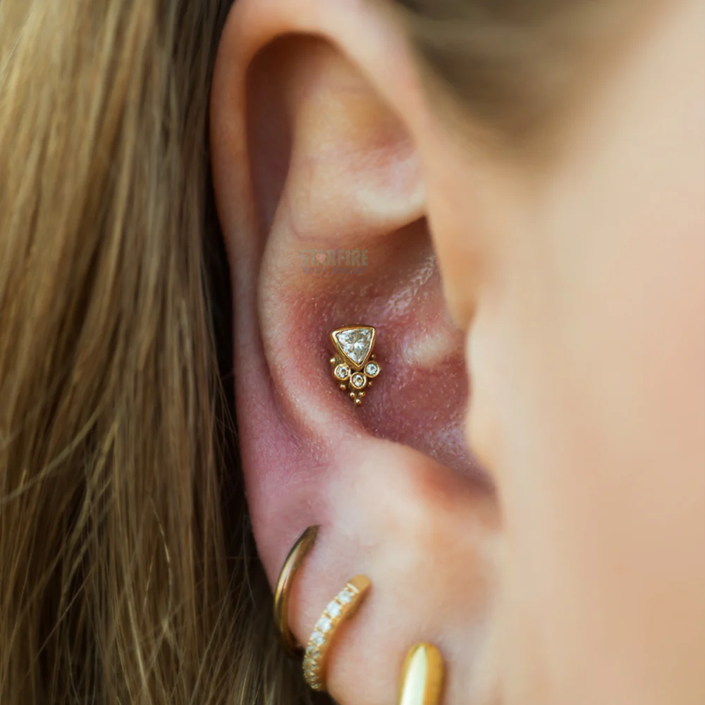 "Sarai Trillion" Threaded End in Gold with White CZ's - Image 2