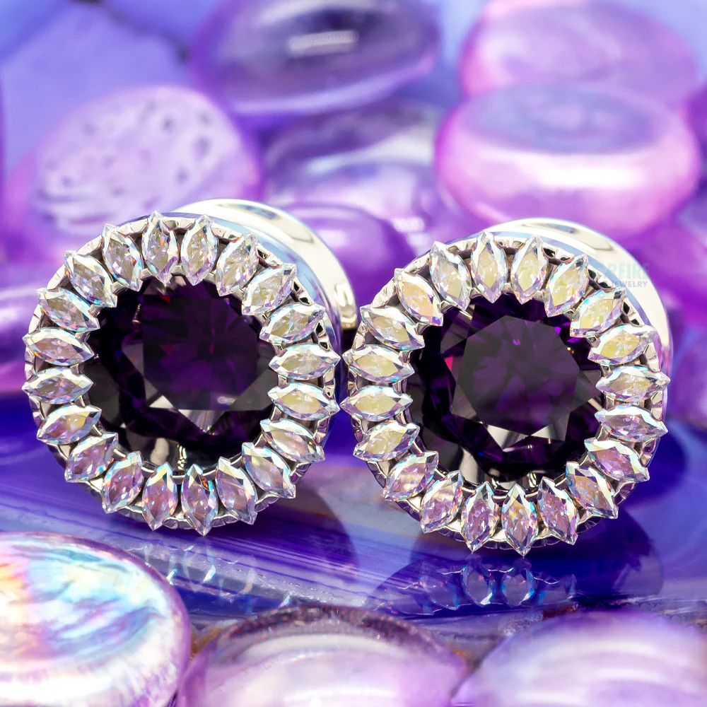 Super Marquise Plugs ( Eyelets ) with Amethyst & Aurora - custom color combos - Image 2
