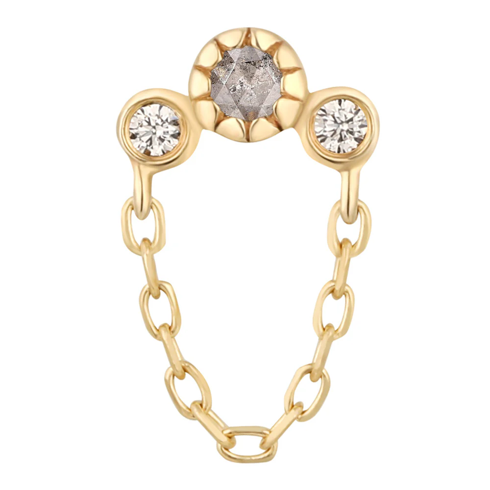 threadless: "Halston" End with Chain in Gold with Grey Diamond & White Sapphire - Image 2