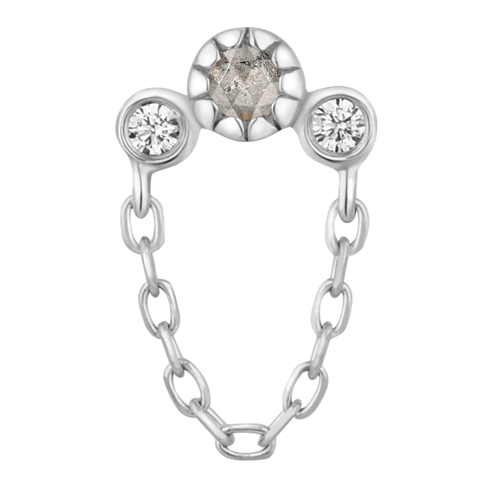 threadless: "Halston" End with Chain in Gold with Grey Diamond & White Sapphire - Image 3