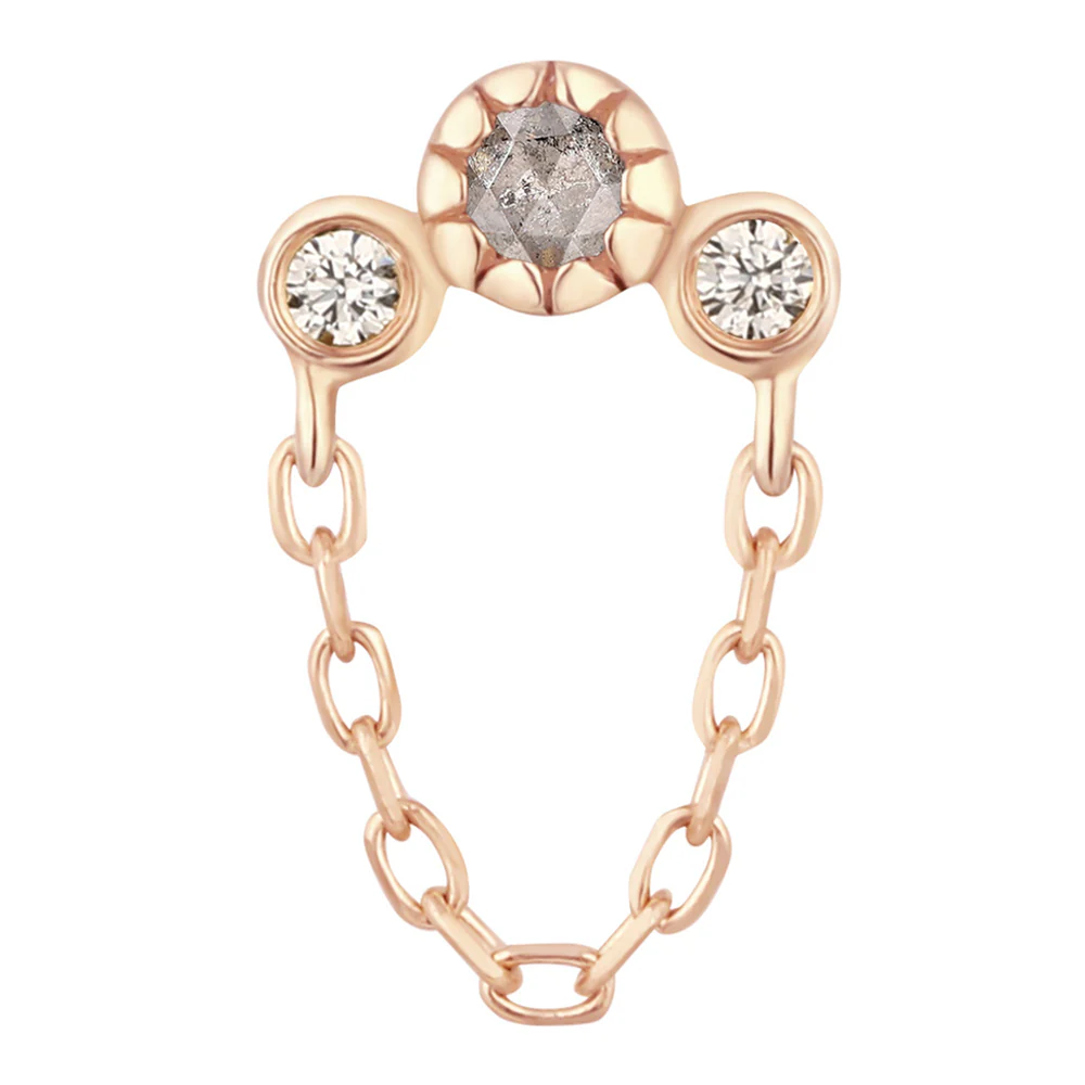 threadless: "Halston" End with Chain in Gold with Grey Diamond & White Sapphire - Image 4