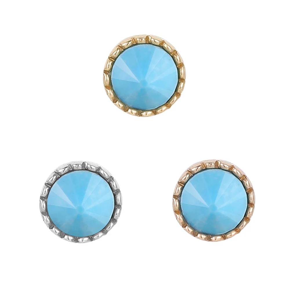threadless: Round Accent Bezel Reverse Set End in Gold with Turquoise - Image 2