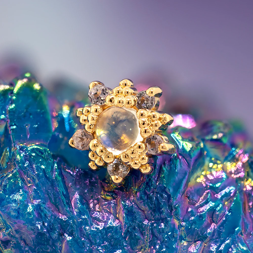 threadless: "Wren" End in Gold with Moonstone and Tanzanite - Image 2