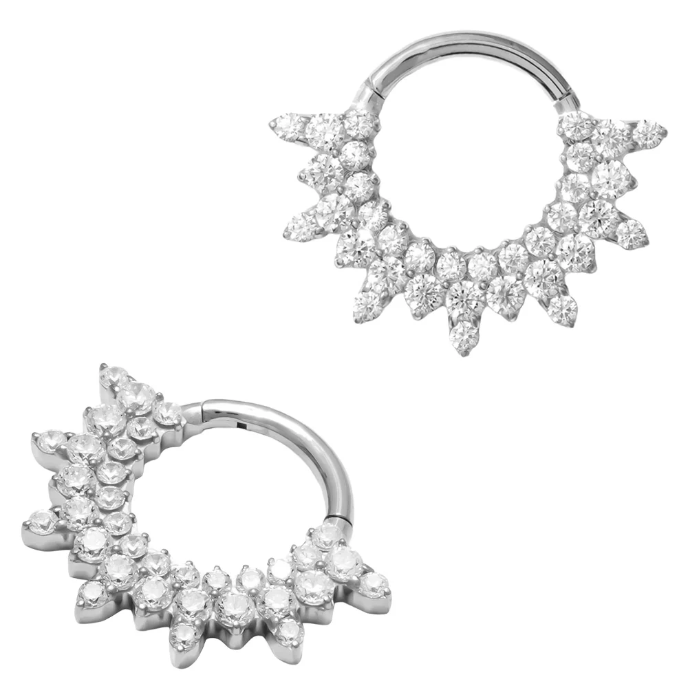 Titanium "Duchess" Hinge Ring / Clicker with CZ's