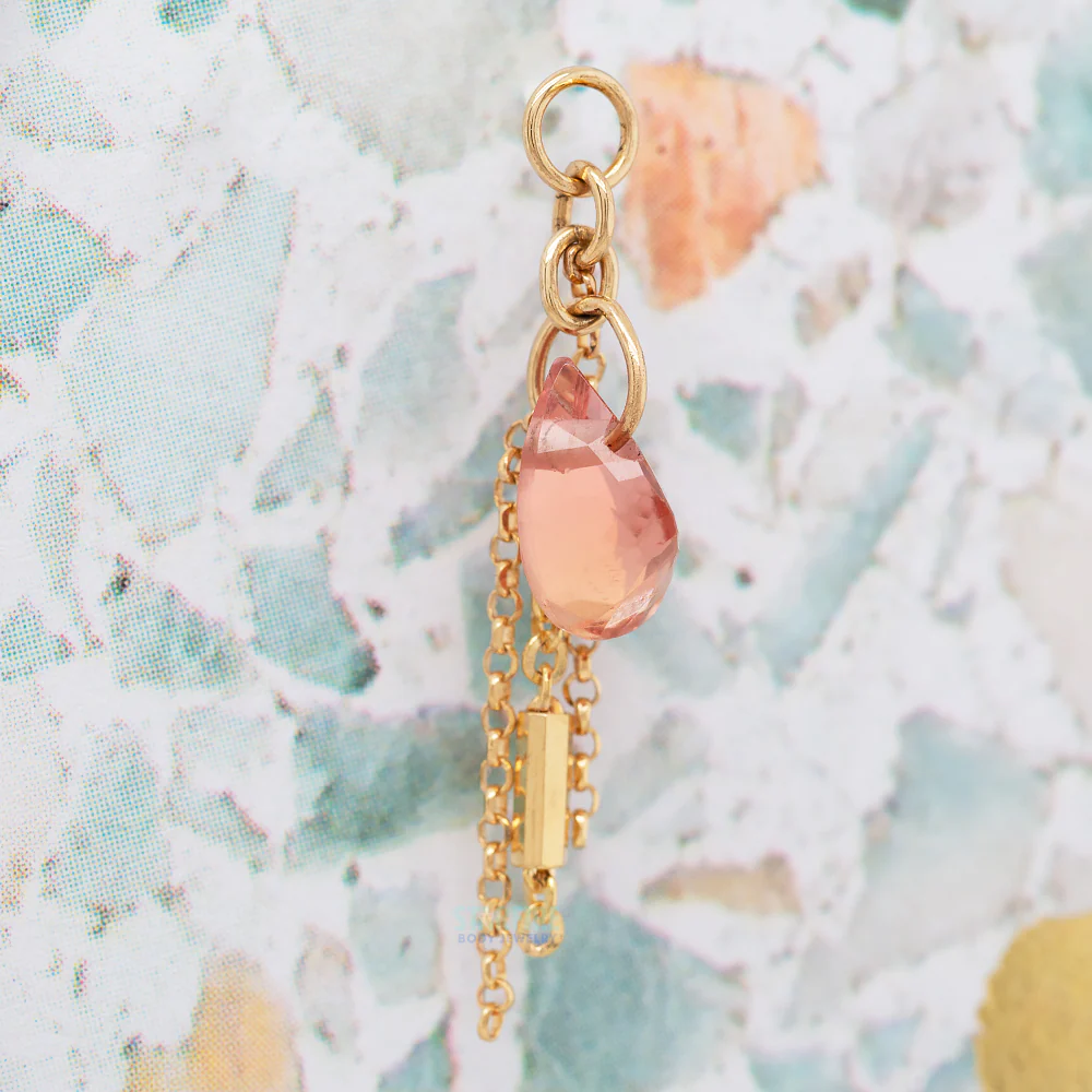 Tourmaline Chain Charm in Gold with Peach Tourmaline - Image 2